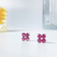 2 Pieces Casual Simple Style Square Flower Plating Inlay Sterling Silver Zircon Gold Plated Earrings Ear Studs main image 5