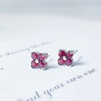 2 Pieces Casual Simple Style Square Flower Plating Inlay Sterling Silver Zircon Gold Plated Earrings Ear Studs main image 6