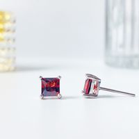 2 Pieces Casual Simple Style Square Flower Plating Inlay Sterling Silver Zircon Gold Plated Earrings Ear Studs main image 8