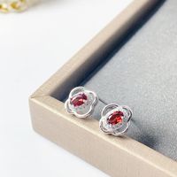 2 Pieces Casual Simple Style Square Flower Plating Inlay Sterling Silver Zircon Gold Plated Earrings Ear Studs main image 4