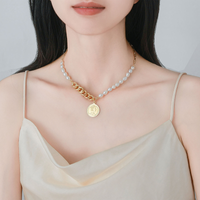 Ig Style Commute Color Block Alloy Freshwater Pearl Copper Polishing Plating Inlay Zircon Gold Plated Pendant Necklace main image 6