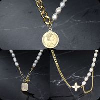 Ig Style Commute Color Block Alloy Freshwater Pearl Copper Polishing Plating Inlay Zircon Gold Plated Pendant Necklace main image 1