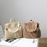 Women's Medium Straw Solid Color Vintage Style Classic Style Square Magnetic Buckle Fashion Backpack main image 1