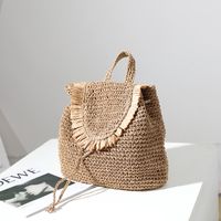 Women's Medium Straw Solid Color Vintage Style Classic Style Square Magnetic Buckle Fashion Backpack sku image 2
