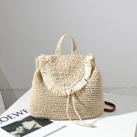 Women's Medium Straw Solid Color Vintage Style Classic Style Square Magnetic Buckle Fashion Backpack sku image 1