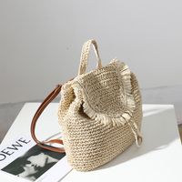 Women's Medium Straw Solid Color Vintage Style Classic Style Square Magnetic Buckle Fashion Backpack main image 5