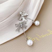 1 Pair Elegant Romantic Bow Knot Plating Inlay Alloy Artificial Rhinestones Artificial Pearls White Gold Plated Drop Earrings sku image 2