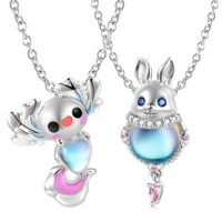 Sterling Silver Cartoon Style Rabbit Animal Plating Inlay Moonstone Zircon Pendant Necklace main image 1