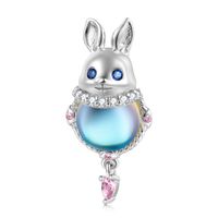Sterling Silver Cartoon Style Rabbit Animal Plating Inlay Moonstone Zircon Pendant Necklace sku image 3