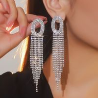 1 Pair Elegant Oval Hollow Out Inlay Stainless Steel Alloy Rhinestone Rhinestones Drop Earrings main image 1