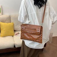 Women's Pu Leather Solid Color Streetwear Sewing Thread Magnetic Buckle Flip Cover Shoulder Bag sku image 3