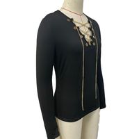 Women's Eyelet Top Long Sleeve T-Shirts Sexy Solid Color main image 2