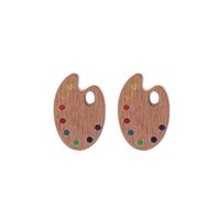 1 Pair Cute Simple Style Commute Oil Painting Bottle Apple Lacquer Painting Wood Ear Studs sku image 1