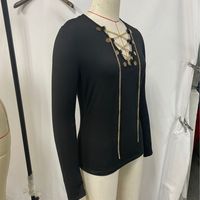 Women's Eyelet Top Long Sleeve T-Shirts Sexy Solid Color main image 4