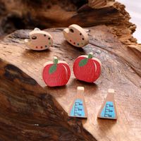 1 Pair Cute Simple Style Commute Oil Painting Bottle Apple Lacquer Painting Wood Ear Studs main image 3