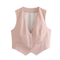 Women's British Style Solid Color Pocket Vest main image 4