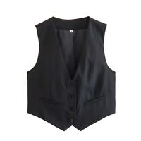 Women's British Style Solid Color Pocket Vest main image 2