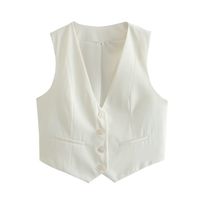 Women's British Style Solid Color Pocket Vest main image 3