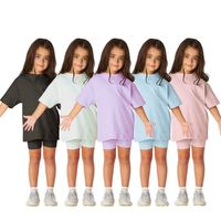 Sports Solid Color Cotton Girls Clothing Sets main image 2