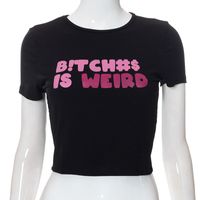 Mujeres Top Corto Cruzado Manga Corta Camisetas Impresión Estilo Simple Letra sku image 10