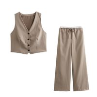 Daily Women's Simple Style Solid Color Polyester Button Pants Sets Pants Sets main image 2