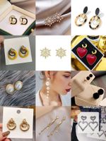 1 Pair Exaggerated Simple Style Korean Style Oval Heart Shape Snowflake Plating Inlay Alloy Rhinestones Pearl Gold Plated Silver Plated Earrings main image 1