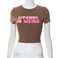 Mujeres Top Corto Cruzado Manga Corta Camisetas Impresión Estilo Simple Letra sku image 8