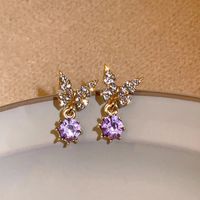 1 Pair Casual Glam Simple Style Moon Butterfly Bird Plating Inlay Alloy Rhinestones 14k Gold Plated Ear Studs main image 6