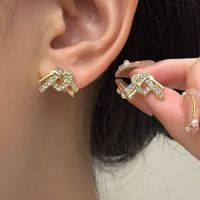 1 Pair Casual Glam Simple Style Moon Butterfly Bird Plating Inlay Alloy Rhinestones 14k Gold Plated Ear Studs main image 8