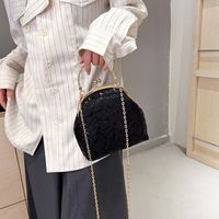 Women's Pu Leather Gauze Solid Color Classic Style Sequins Clipped Button Dome Bag main image 10