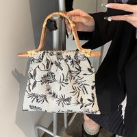 Women's Small Cotton Leaves Vintage Style Open Handbag sku image 2