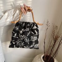 Women's Small Cotton Leaves Vintage Style Open Handbag sku image 1