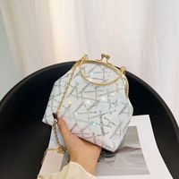 Women's Pu Leather Gauze Solid Color Classic Style Sequins Clipped Button Dome Bag sku image 3