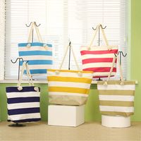 Women's Large Canvas Stripe Basic Square Zipper Canvas Bag main image 6