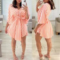 Women's Regular Dress Simple Style Shirt Collar Printing 3/4 Length Sleeve Stripe Knee-Length Daily main image 1