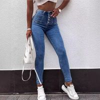 Women's Holiday Daily Simple Style Solid Color Full Length Button Jeans Skinny Pants main image 4