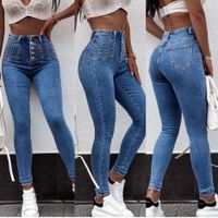 Women's Holiday Daily Simple Style Solid Color Full Length Button Jeans Skinny Pants main image 3