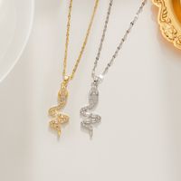 304 Stainless Steel Copper 18K Gold Plated Casual Simple Style Snake Zircon Pendant Necklace main image 3