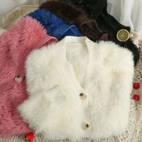 Casual Solid Color Plush V Neck Long Sleeve Regular Sleeve Button Coat main image 2