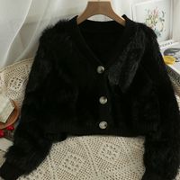 Casual Solid Color Plush V Neck Long Sleeve Regular Sleeve Button Coat main image 5
