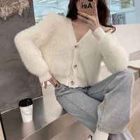 Casual Solid Color Plush V Neck Long Sleeve Regular Sleeve Button Coat main image 8