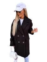 Women's British Style Solid Color Double Breasted Coat Woolen Coat main image 4