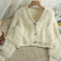 Casual Solid Color Plush V Neck Long Sleeve Regular Sleeve Button Coat main image 1