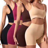 Einfarbig Einfarbig Nylon U-ausschnitt Rücken Frei Trainings Anzug Weste Capri Shorts Im Einfachen Stil main image 5