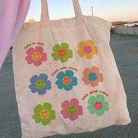 Women's Cute Letter Smiley Face Flower Shopping Bags sku image 3