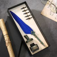 Retro Feather Gothic Body Dip Ink Pen Kit Gift Box Set sku image 2
