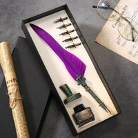 Retro Feather Gothic Body Dip Ink Pen Kit Gift Box Set sku image 3