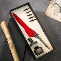 Retro Feather Gothic Body Dip Ink Pen Kit Gift Box Set sku image 1