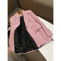 Women's Fashion Houndstooth Double Breasted Coat Woolen Coat main image 3
