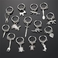 1 Piece Cute Vintage Style Simple Style Fork Dinosaur Solid Color Stainless Steel Alloy Drop Earrings main image 1